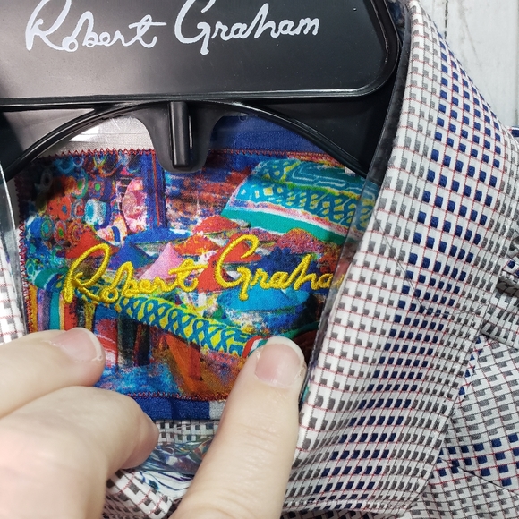 New! Robert Graham Men's Linear Brick Button Shirt Size Small Contrast Cuffs. - Picture 8 of 10